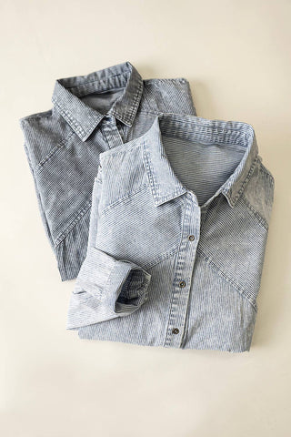 Mineral Washed Chambray Button Down Shirt - Rise and Redemption