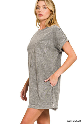 Mineral Washed Pocket T Shirt Dress - Rise and Redemption