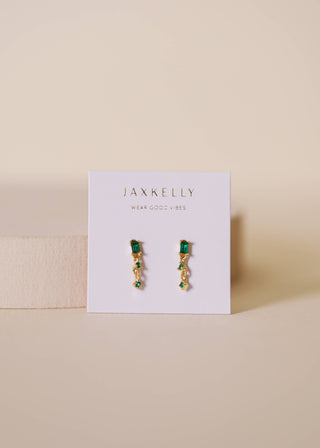 Mini Baguette Drop Earrings - Emerald - Rise and Redemption