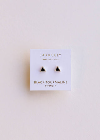 Mini Energy Gem - Black Tourmaline - Gold Earrings - Rise and Redemption