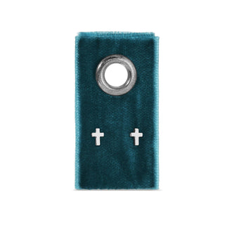 Minimalist Cross Studs On Velvet Tag - Rise and Redemption