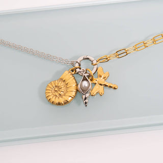 Mixed Metal Double Chain Charm Holder Necklace - Rise and Redemption