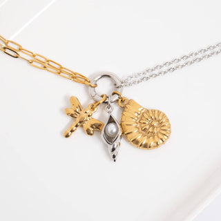 Mixed Metal Double Chain Charm Holder Necklace - Rise and Redemption