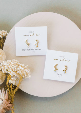 Moon Drop - Mother of Pearl - Gold Earrings - Rise and Redemption