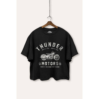 Motorcycle Thunder Motors Graphic Boxy Crop Tee - Rise and Redemption