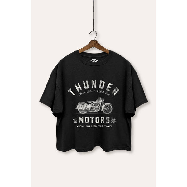 Motorcycle Thunder Motors Graphic Boxy Crop Tee - Rise and Redemption
