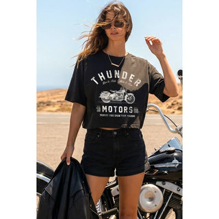 Motorcycle Thunder Motors Graphic Boxy Crop Tee - Rise and Redemption