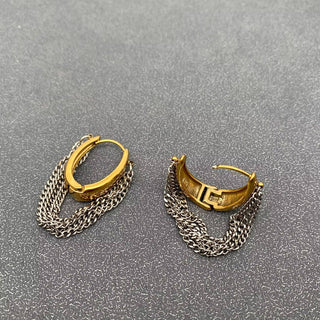 Multi - layer Chain Fringe18K Golden SS Huggie Earrings - Rise and Redemption