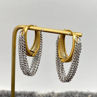 Multi - layer Chain Fringe18K Golden SS Huggie Earrings - Rise and Redemption