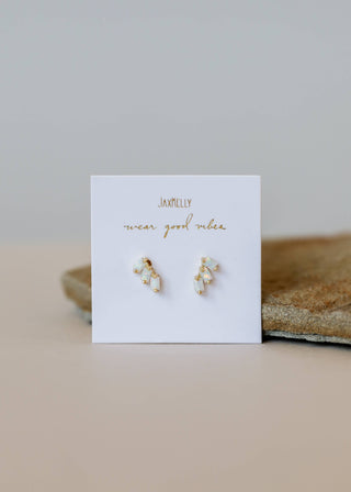 Offset Trio - White Opal - Gold Earrings - Rise and Redemption