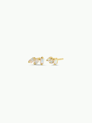 Offset Trio - White Opal - Gold Earrings - Rise and Redemption