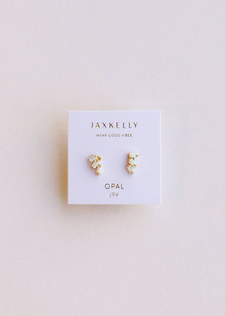 Offset Trio - White Opal - Gold Earrings - Rise and Redemption