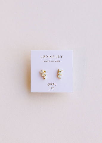 Offset Trio - White Opal - Gold Earrings - Rise and Redemption