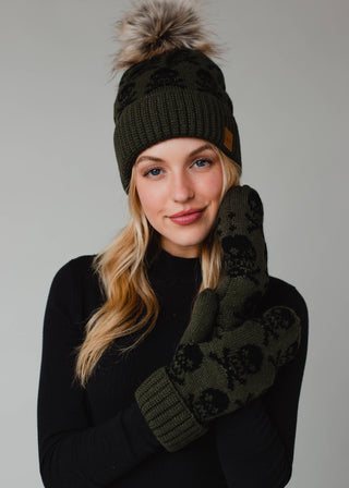 Olive Skull Pattern Pom Hat - Rise and Redemption