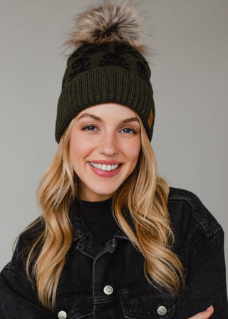 Olive Skull Pattern Pom Hat - Rise and Redemption