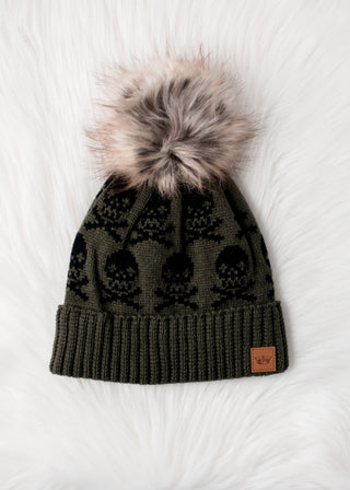 Olive Skull Pattern Pom Hat - Rise and Redemption