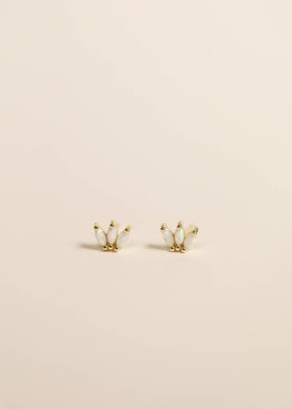 Opal Crown Stud - White - Gold Earrings - Rise and Redemption