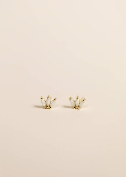 Opal Crown Stud - White - Gold Earrings - Rise and Redemption