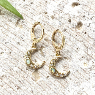 Opal moon earrings celestial boutique jewelry trendy salon - Rise and Redemption