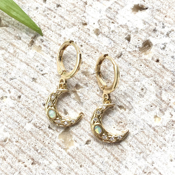 Opal moon earrings celestial boutique jewelry trendy salon - Rise and Redemption