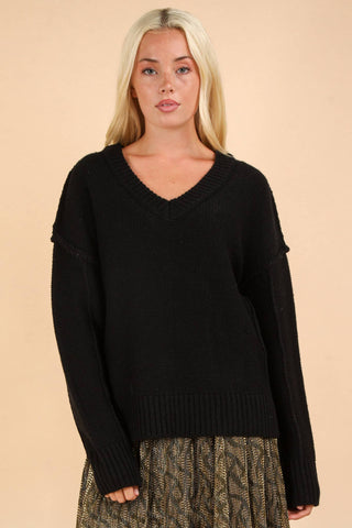 Oversized Chunky V - Neck Casual Knit Sweater Top - Rise and Redemption