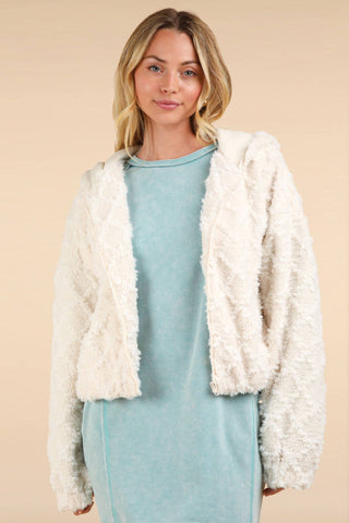 Oversized Fuzzy Fur Textured Knit Hoodie Jacket - Rise and Redemption