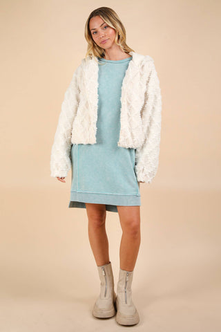 Oversized Fuzzy Fur Textured Knit Hoodie Jacket - Rise and Redemption