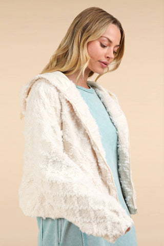 Oversized Fuzzy Fur Textured Knit Hoodie Jacket - Rise and Redemption