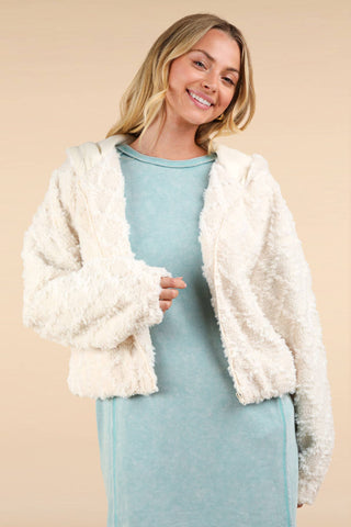 Oversized Fuzzy Fur Textured Knit Hoodie Jacket - Rise and Redemption