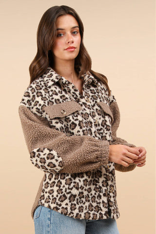 Oversized Leopard Printed Fleece Jacket - Rise and Redemption