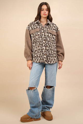 Oversized Leopard Printed Fleece Jacket - Rise and Redemption