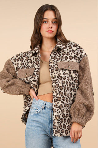 Oversized Leopard Printed Fleece Jacket - Rise and Redemption