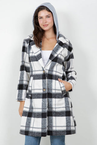 Oversized Woolen Plaid Coat / Jacket with detachable Hood - Rise and Redemption