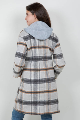 Oversized Woolen Plaid Coat / Jacket with detachable Hood - Rise and Redemption