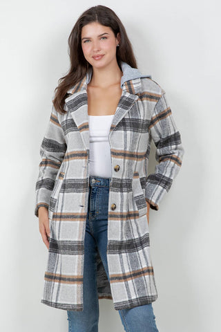 Oversized Woolen Plaid Coat / Jacket with detachable Hood - Rise and Redemption