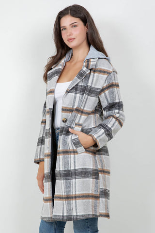 Oversized Woolen Plaid Coat / Jacket with detachable Hood - Rise and Redemption