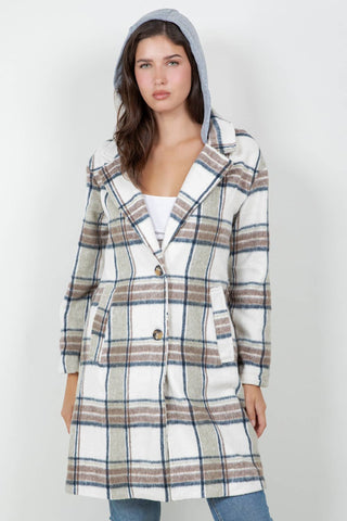 Oversized Woolen Plaid Coat / Jacket with detachable Hood - Rise and Redemption