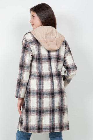 Oversized Woolen Plaid Coat / Jacket with detachable Hood - Rise and Redemption