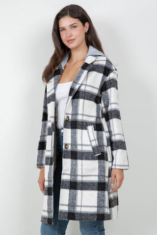 Oversized Woolen Plaid Coat / Jacket with detachable Hood - Rise and Redemption