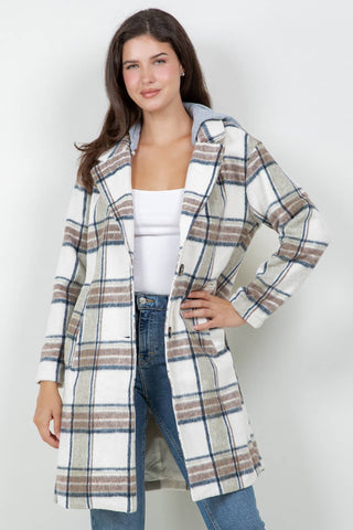 Oversized Woolen Plaid Coat / Jacket with detachable Hood - Rise and Redemption