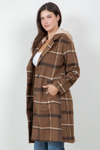 Oversized Woolen Plaid Coat / Jacket with detachable Hood - Rise and Redemption