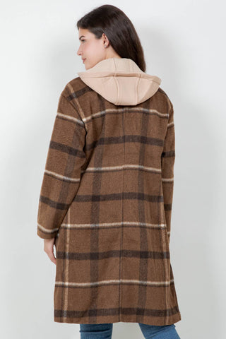 Oversized Woolen Plaid Coat / Jacket with detachable Hood - Rise and Redemption