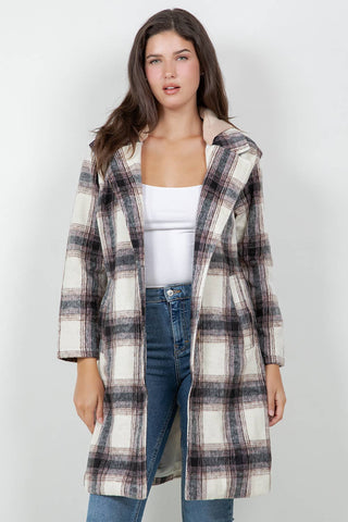 Oversized Woolen Plaid Coat / Jacket with detachable Hood - Rise and Redemption