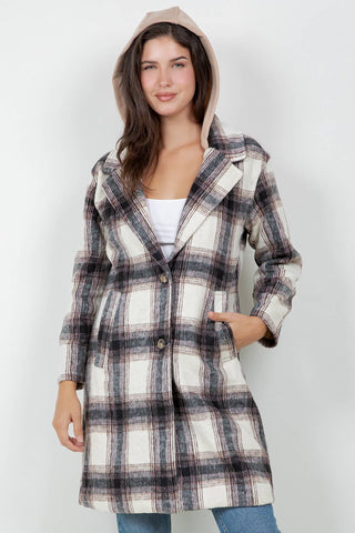 Oversized Woolen Plaid Coat / Jacket with detachable Hood - Rise and Redemption