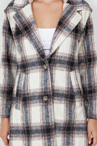 Oversized Woolen Plaid Coat / Jacket with detachable Hood - Rise and Redemption