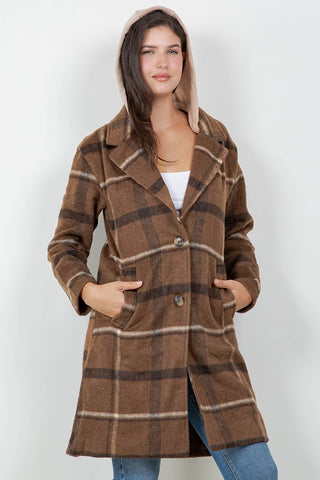 Oversized Woolen Plaid Coat / Jacket with detachable Hood - Rise and Redemption