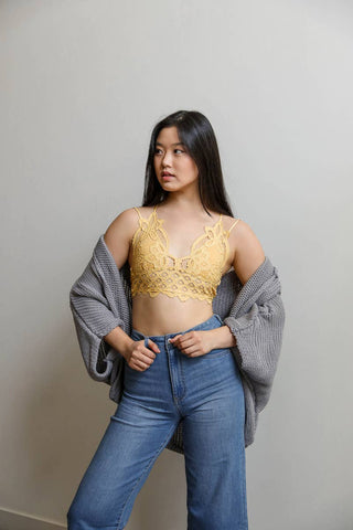 Padded Crochet Lace Longline Bralette - Rise and Redemption