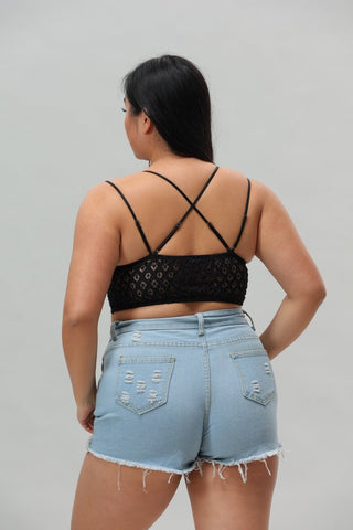 Padded Crochet Lace Longline Bralette - Rise and Redemption