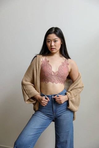 Padded Crochet Lace Longline Bralette - Rise and Redemption