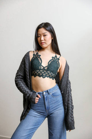 Padded Crochet Lace Longline Bralette - Rise and Redemption